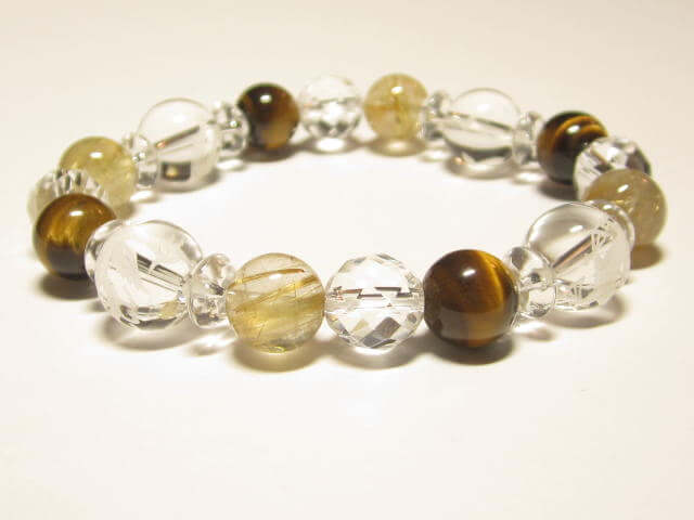 四神獣水晶カットルチルタイガーアイブレスレット みかん内径17cm/メンズパワーストーンブレスレット