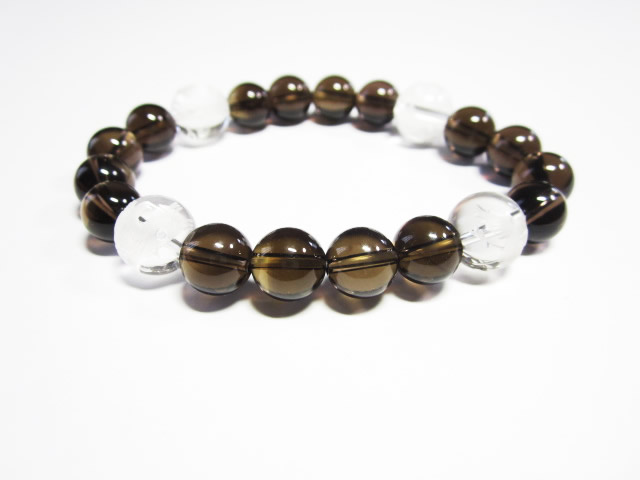 水晶四神獣茶水晶ブレスレット 内径18cm/メンズパワーストーンブレスレット