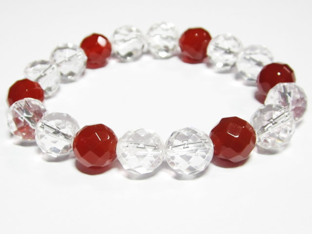 開運の紅白ブレスレット・パワーストーン水晶カットと赤めのうブレスレット
