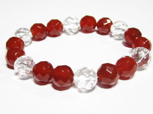 開運の紅白ブレスレット・パワーストーン赤メノウ・赤メノウ(10mm64面カット) 水晶10mm64面カット ブレスレット