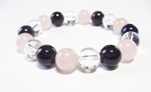 パワーストーン アメジスト・ローズクォーツ・水晶10mmブレスレット