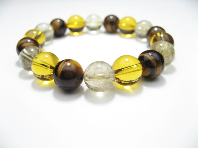 最強金運のルチルクォーツ・タイガーアイ・シトリン10mmパワーストーンブレスレット 内径15cmト