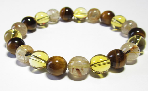 男の最強金運のルチルクォーツ・タイガーアイ・シトリン10mmパワーストーンブレスレット