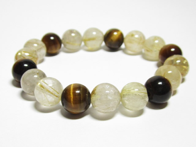 パワーストーンルチルクォーツ・ルチルクォーツ・タイガーアイ10mmブレスレット内径15cm
