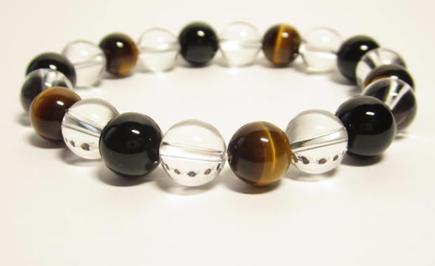 金運・仕事運のパワーストーンブレスレット/水晶　タイガーアイ　水晶　オニキス 10mmブレスレット
