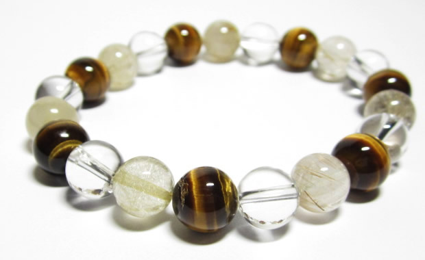 パワーストーン ルチルクォーツ タイガーアイ 最高級 天然水晶 10mmブレスレット　内径15cm・内径18.5cm
