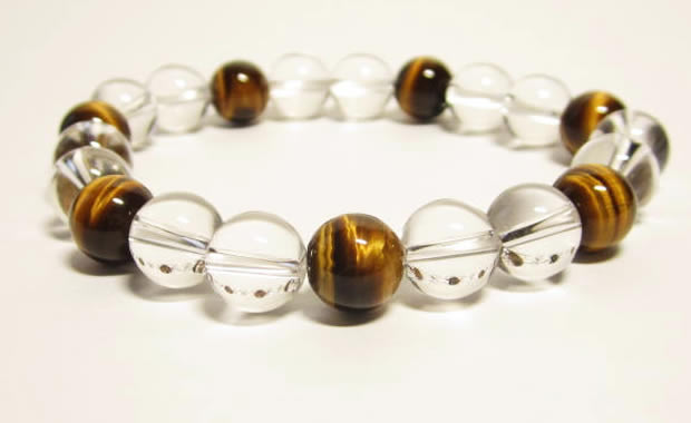 金運ブレスレット・水晶水晶タイガーアイ10mmブレスレットのパワーストーンブレスレット
