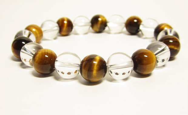 男女向けの水晶タイガーアイ金運アップのパワーストーンブレスレット
