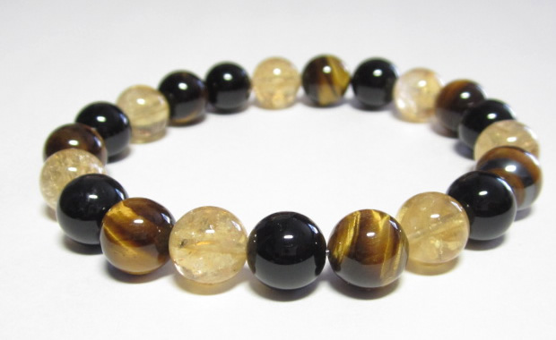 金運・仕事運のブレスレット/タイガーアイ　オニキス　シトリン　10mmブレスレット