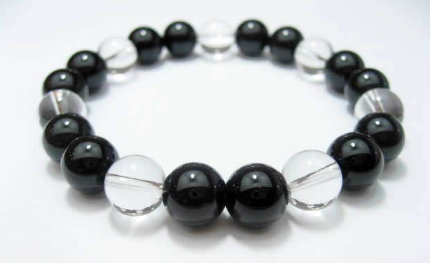仕事運・人間関係のパワーストーンブレスレット/ブラックオニキス・オニキス・最高級天然水晶ブレスレット10mm