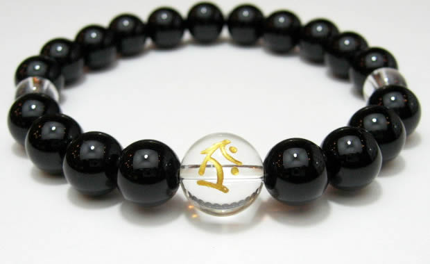 守護梵字・干支梵字「虚空蔵菩薩　タラーク」オニキス10mm数珠パワーストーンブレスレット