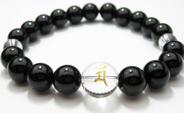 守護梵字・干支梵字「文殊菩薩　マン」オニキス10mm数珠パワーストーンブレスレット