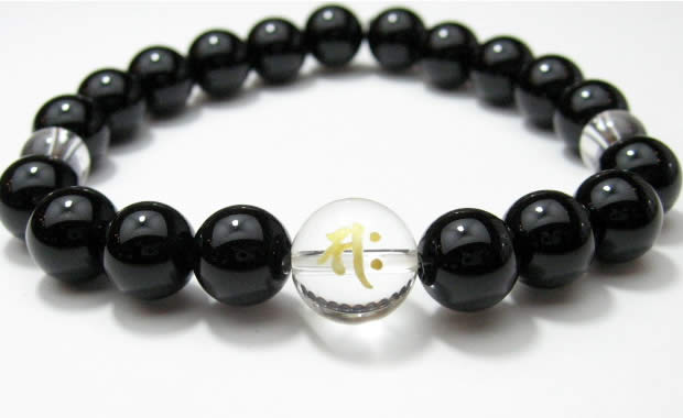 守護梵字・干支梵字「勢至菩薩　サク」オニキス10mm数珠パワーストーンブレスレット