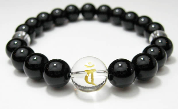 守護梵字・干支梵字「大日如来　バン」オニキス10mm数珠パワーストーンブレスレット