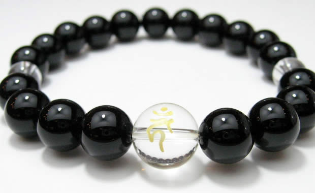 守護梵字・干支梵字「不動明王　カーン」オニキス10mm数珠パワーストーンブレスレット