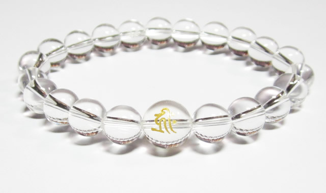 守護梵字・干支梵字「千手観音菩薩　キリーク」最高級天然 水晶10mm数珠パワーストーンブレスレット