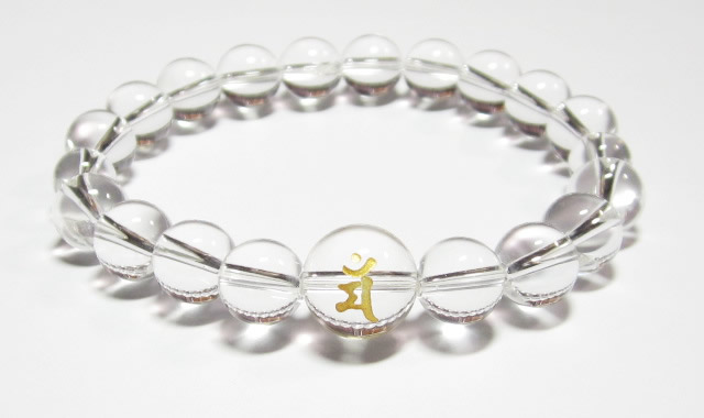 守護梵字・干支梵字「文殊菩薩　マン」最高級天然 水晶10mm数珠パワーストーンブレスレット