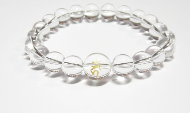 守護梵字・干支梵字「不動明王　カーン」最高級天然 水晶10mm数珠パワーストーンブレスレット