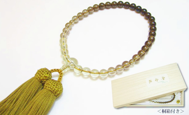 パワーストーン念珠・茶水晶グラデーション7mm数珠　正絹カラシ房