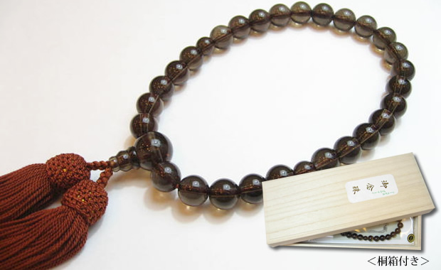 パワーストーン念珠・茶水晶10mm数珠　正絹赤茶房