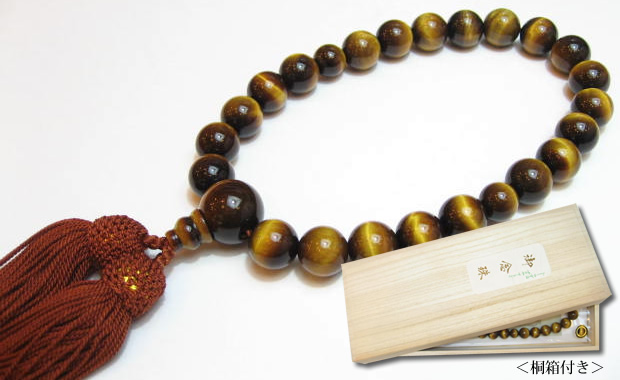 パワーストーン男性用念珠・虎目石（タイガーアイ）12mm数珠　正絹茶房