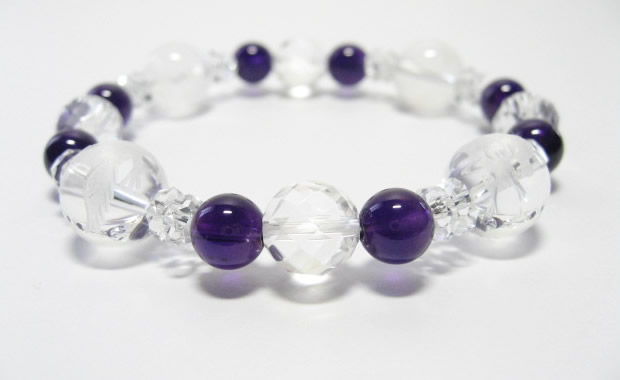 パワーストーンブレスレット・水晶四神獣水晶カットアメジストブレスレット