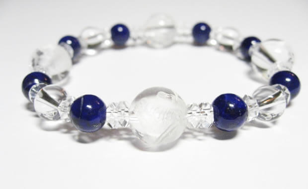 パワーストーンブレスレット・水晶四神獣ラピスラズリ水晶ブレスレット内径17.5cm