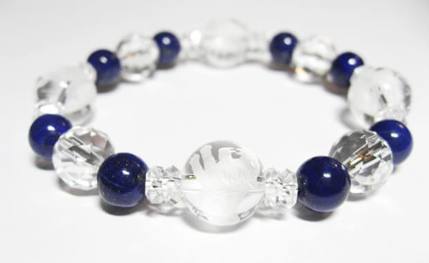 水晶四神獣水晶カットラピスラズリブレスレット① 内径16cmパワーストーンブレスレット