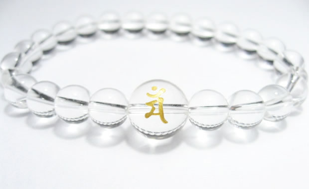 守護梵字・干支梵字「文殊菩薩　マン」最高級天然 水晶8mm数珠パワーストーンブレスレット