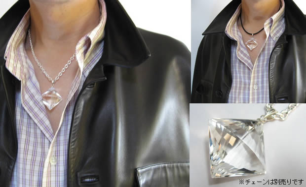 パワーストーンネックレス・水晶 四角縦カット大ペンダントトップ　シルバー金具