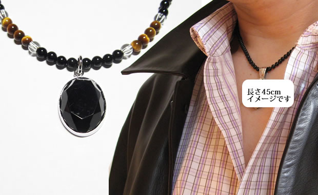 パワーストーンネックレス・ブラックオニキスカットオニキス・タイガーアイ・水晶オリジナルネックレス