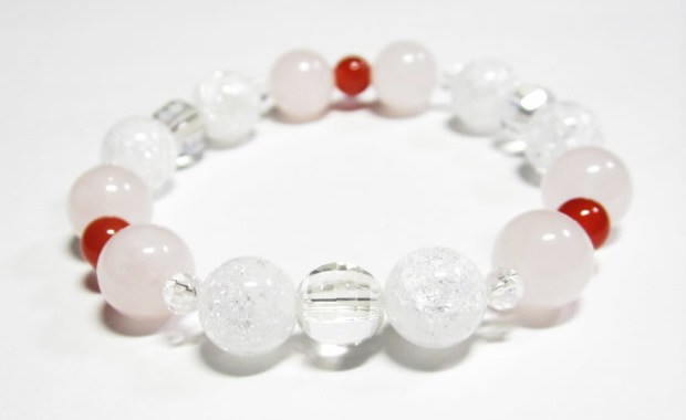 恋愛成就のパワーストーンブレスレット・クラック水晶ローズクォーツブレスレット