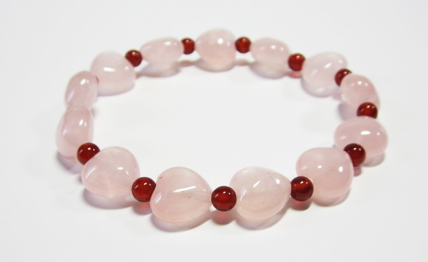 パワーストーンローズクォーツハート赤メノウブレスレット