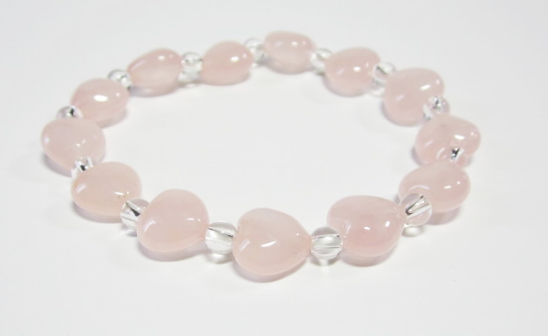 パワーストーンローズクォーツハート水晶ブレスレット