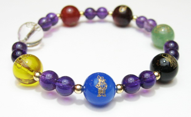厄払いの贈り物・アメジスト七福神七色厄除けパワーストーンブレスレット