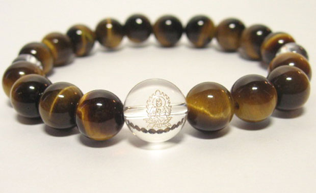 干支守護神【大日如来】未年・申年の干支守護石 ・十二支守り本尊タイガーアイブレスレット10mm数珠仕立て