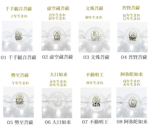 干支守護神・十二支守り本尊 早見表 水晶数珠ブレスレット