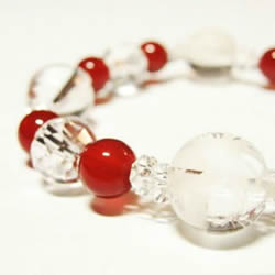 四神獣水晶カット赤メノウブレスレット 内径16cm  水晶ブレスレット・パワーストーンブレスレット