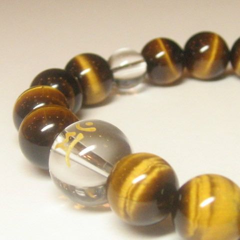 干支梵字「文殊菩薩　マン」タイガーアイ10mm数珠ブレスレット