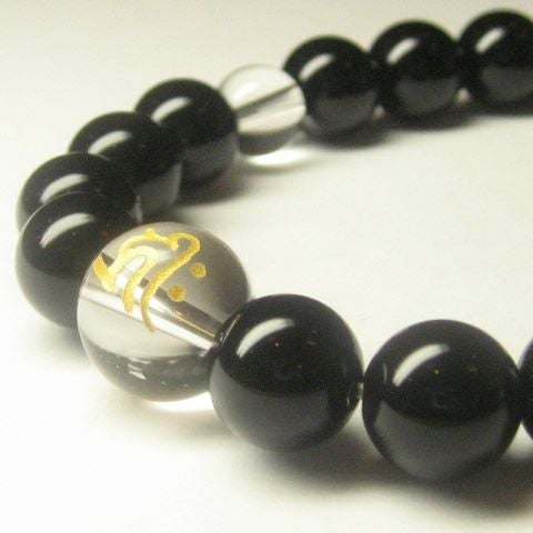 干支梵字「千手観音菩薩　キリーク」オニキス10mm数珠ブレスレット