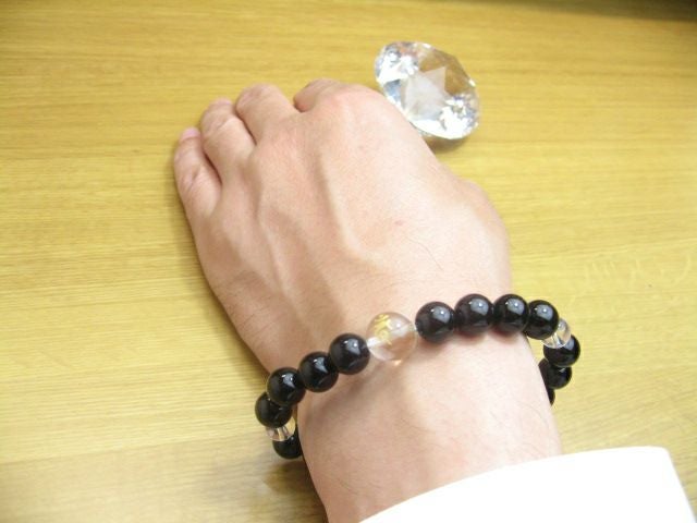 干支梵字「不動明王　カーン」男性用オニキスブレスレット