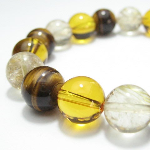 ルチルクォーツ・タイガーアイ・シトリン10mmブレスレット 内径15cm  パワーストーンブレスレット