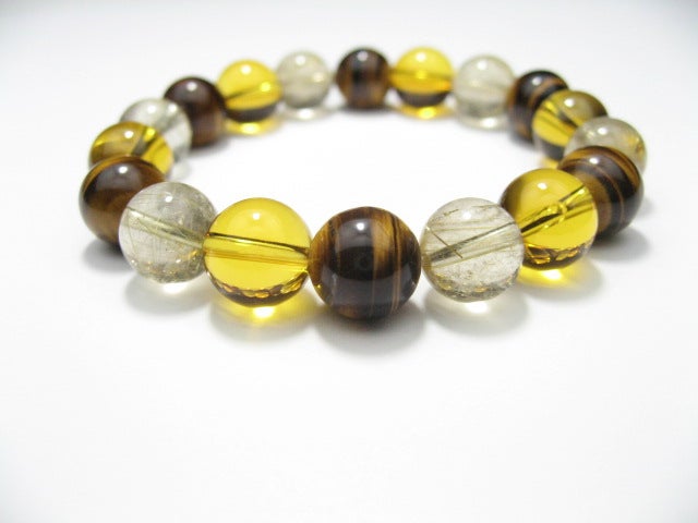 最強金運石・幸運石３石「ルチルクォーツ・タイガーアイ・シトリン」最強金運パワーストーンブレスレット