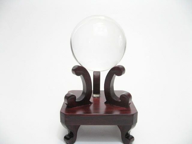 水晶玉48.2mm　鑑別書・木製台座付