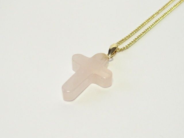 パワーストーンネックレス・ローズクォーツ十字架ペンダント　チェーン付き