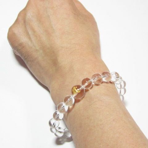 干支梵字「勢至菩薩　サク」数珠仕立て水晶メンズパワーストーンブレスレット